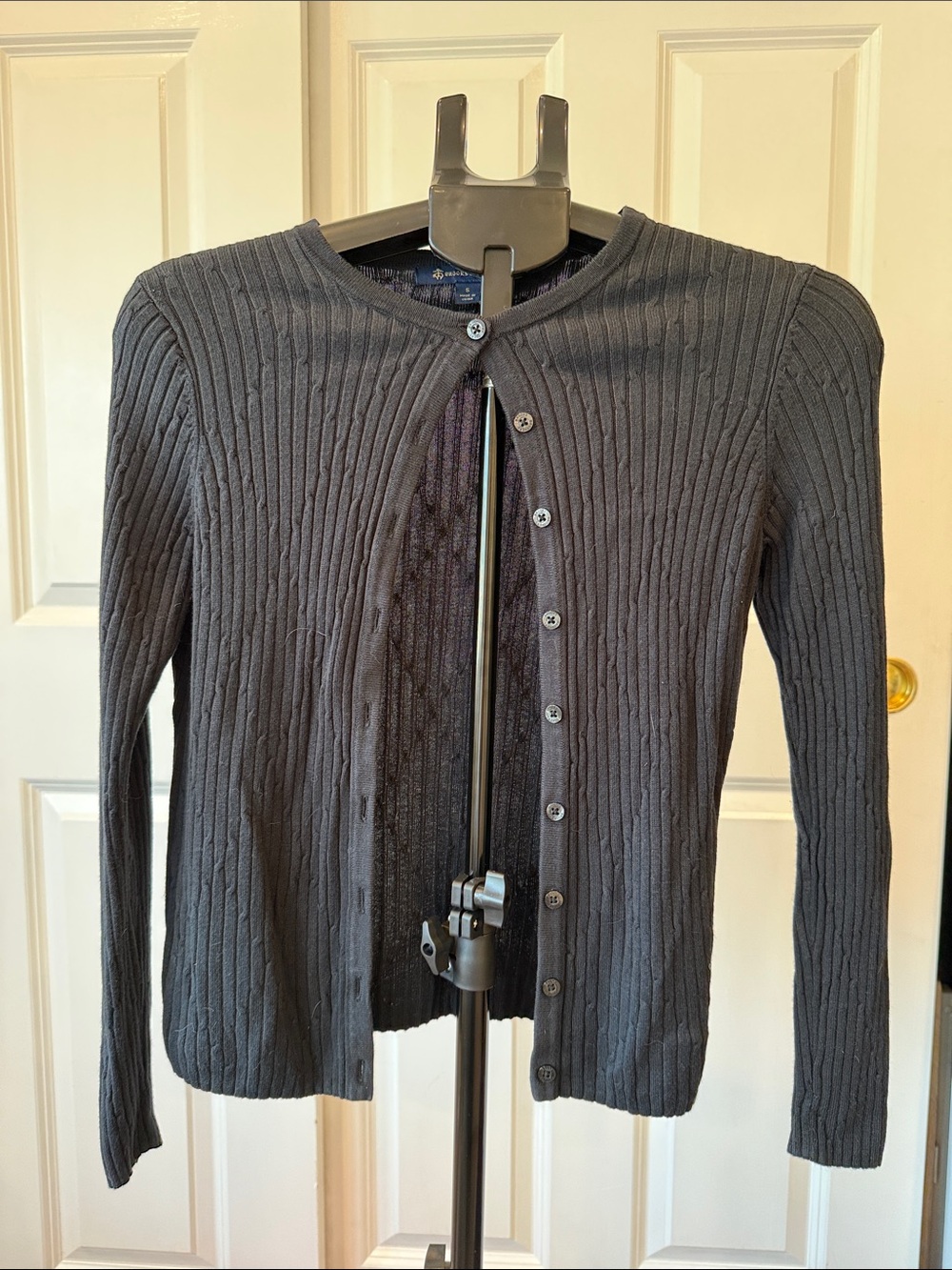 Brooks Brothers Black Ribbed Button-Front Cardigan